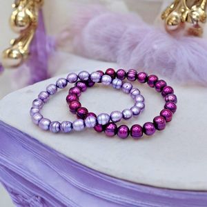 Purple Pearl Bracelet Genuine Ringed Lavender High Luster Stretch Spring Jewelry